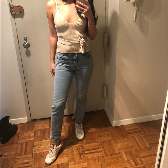 Zara Belted Beige Ribbed Tank Top - Picture 4 of 5
